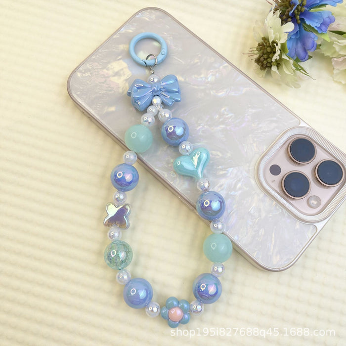 Wholesale Flocked kitten fun girly colorful beaded mobile phone chain keychain bag doll pendant accessories