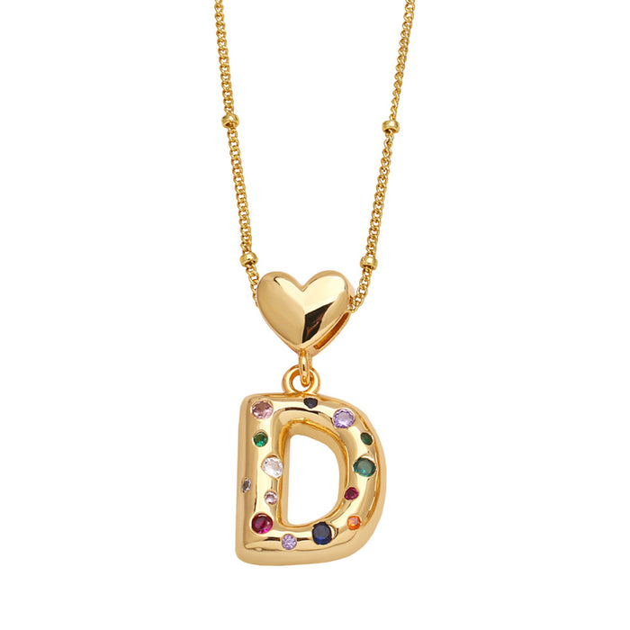 Wholesale  Love  English Letter Necklace Women's Color Zircon Gold Plated Clavicle Chain