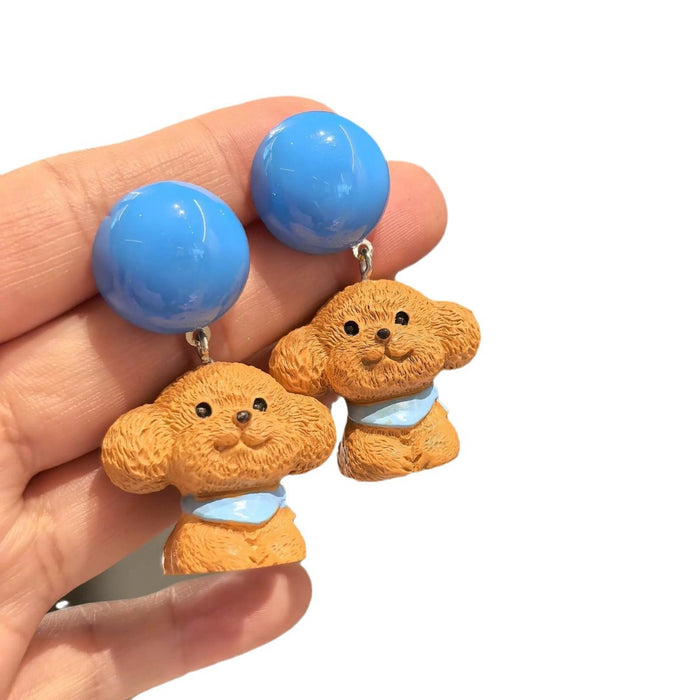 Wholesale Handmade Silver Needle  Personality Blue Ball Puppy cute