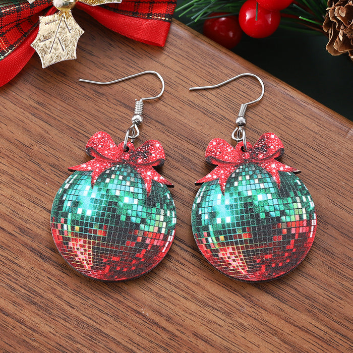 Wholesale Christmas and New Year bow red and green light ball pendant earrings