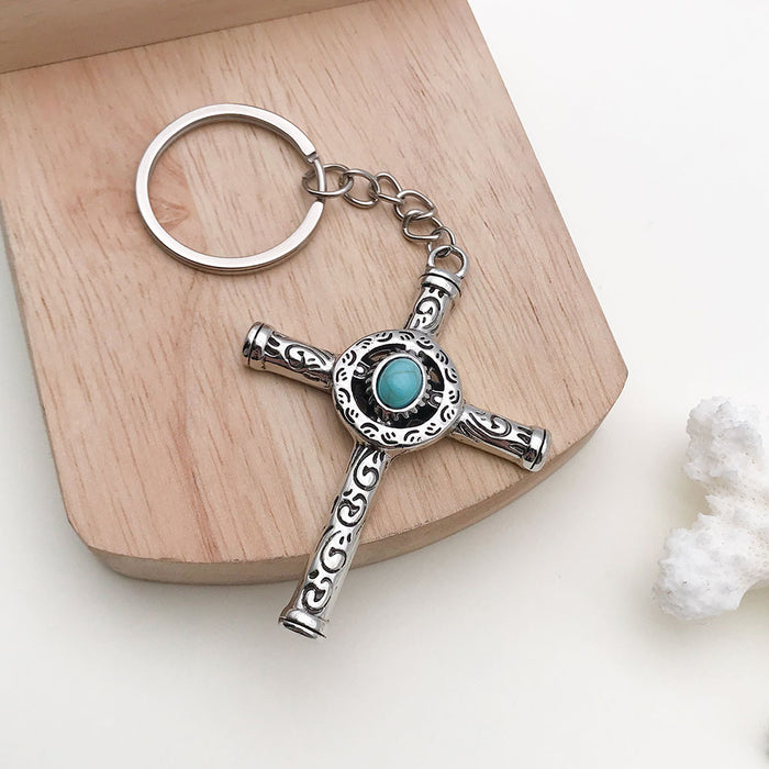 Wholesale Turquoise Cross Alloy Keychain JDC-KC-LuNeng012