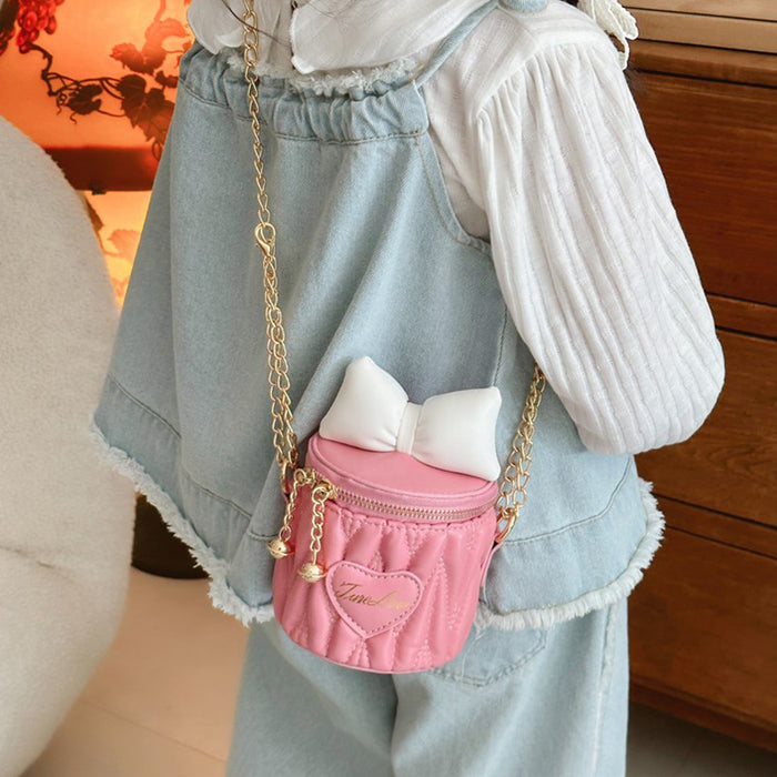 Wholesale Children's bag, cute bow, contrasting color mini bucket bag, girls' chain crossbody bag
