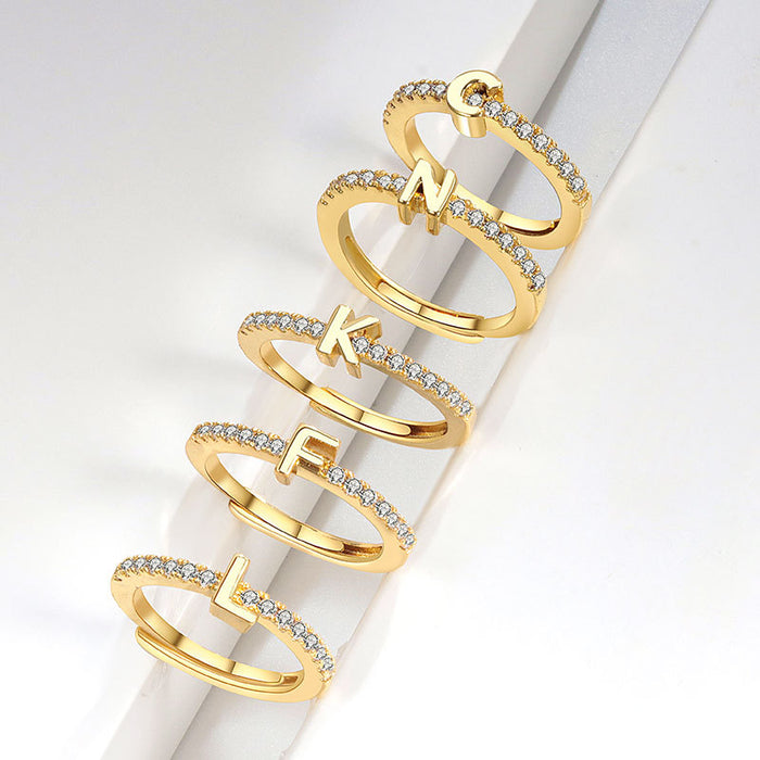 Wholesale Copper Electroplated White Gold Tone A Z Alphabet Ring Trendy Minimalist Everyday Jewelry Accessory For Boutique Resale