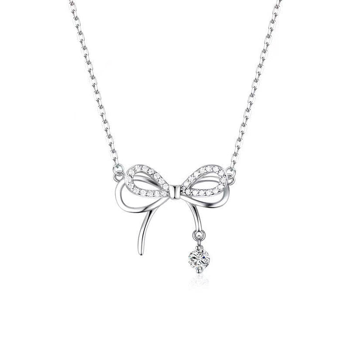 Wholesale Bow necklace pendant with diamond studded collarbone chain, niche design, versatile accessory