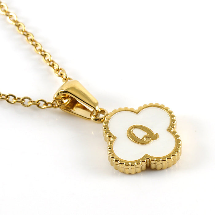 Wholesale Shell Letter Four Leaf Clover Pendant 18K Gold Stainless Steel Necklace JDC-NE-ZhongX005