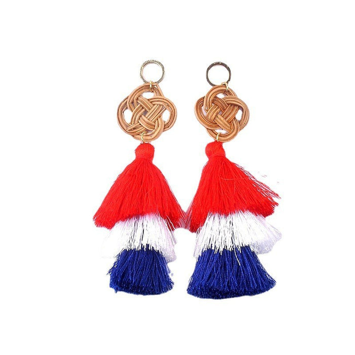 Wholesale American Independence Day Exaggerated Tassel Earrings JDC-ES-XLL003