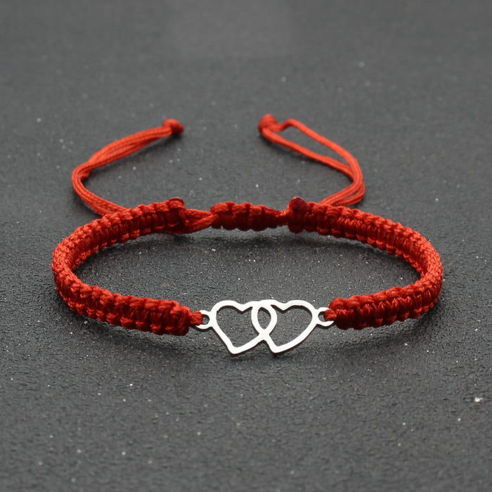 Wholesale New Stainless Steel Double Love Bracelet Couple Hand Rope Hand Woven Adjustable Red Rope Bracelet Friendship Handpiece JDC-BT-SX008