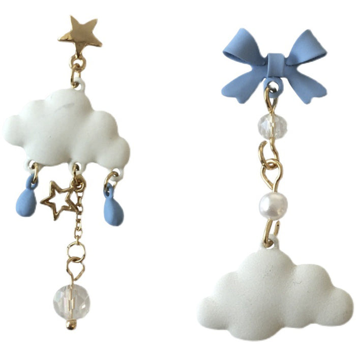 Wholesale Asymmetric bow long earrings with cute ear clips and no ear holes