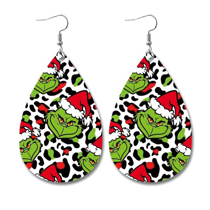 Wholesale Christmas Earrings Santa Elk Green Printing Leather Earrings