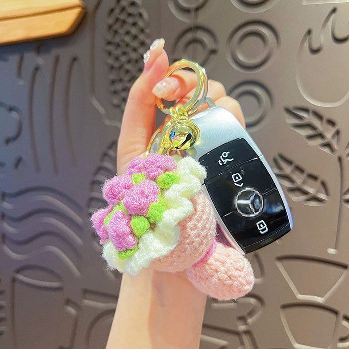 Wholesale Original Plush Handheld Flower Keychain Simulation Red Rose Sunflower Bag Pendant