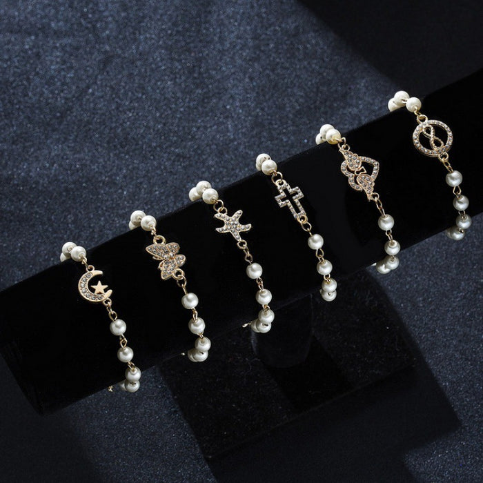 Wholesale Cross 8-shaped Round Hollow Rhinestone Pearl Bracelet JDC-BT-Chuya001