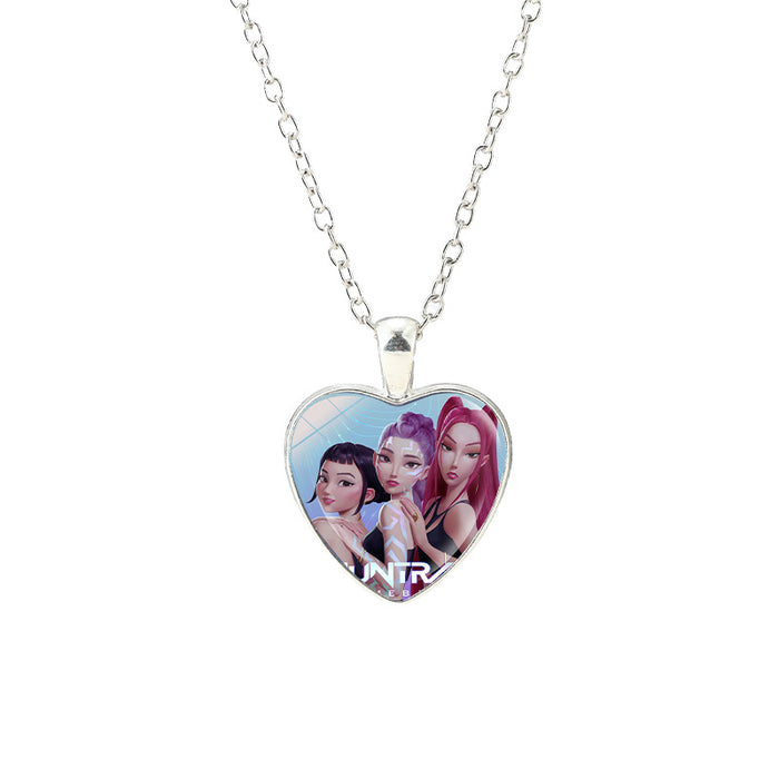 Wholesale Anime Kpop glass heart pendant Necklaces