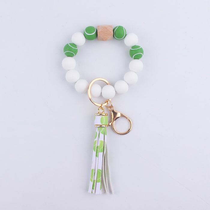 Wholesale printing tassel accessories silicone beads keychain