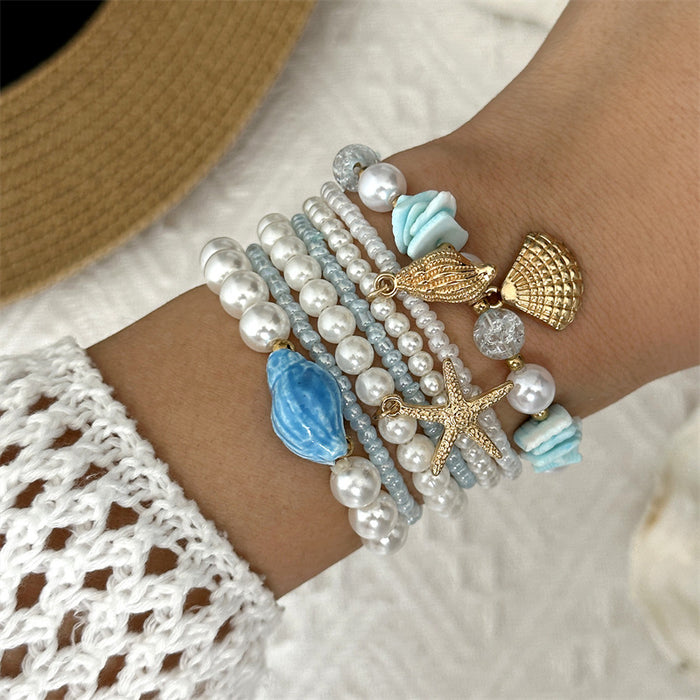 Wholesale Ocean Starfish Shell Stacking Bracelet Set Trendy Beaded Handmade Jewelry