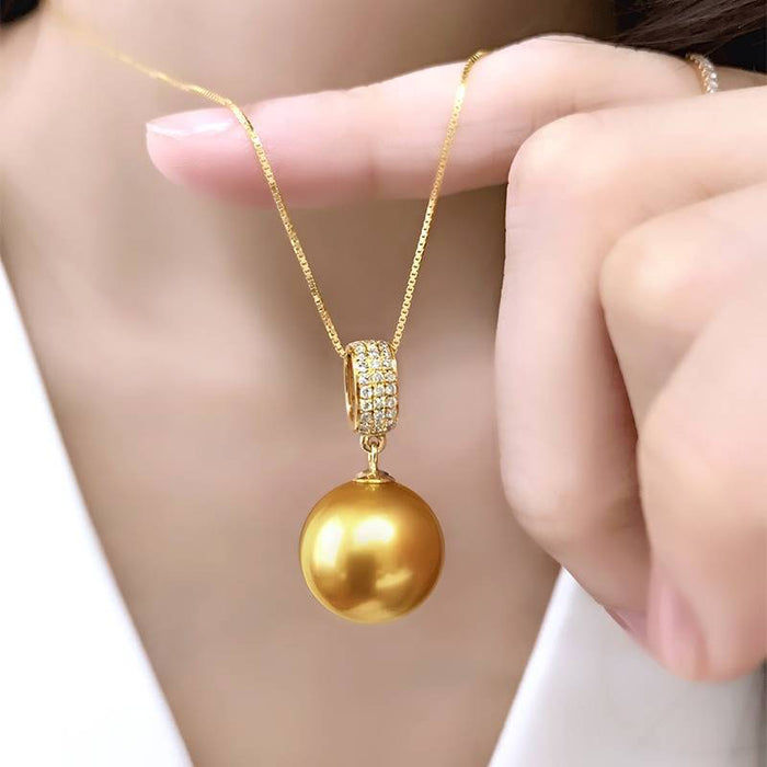 Wholesale  gold beads pearl pendant necklace 15-16mm18k gold diamond pearl necklace