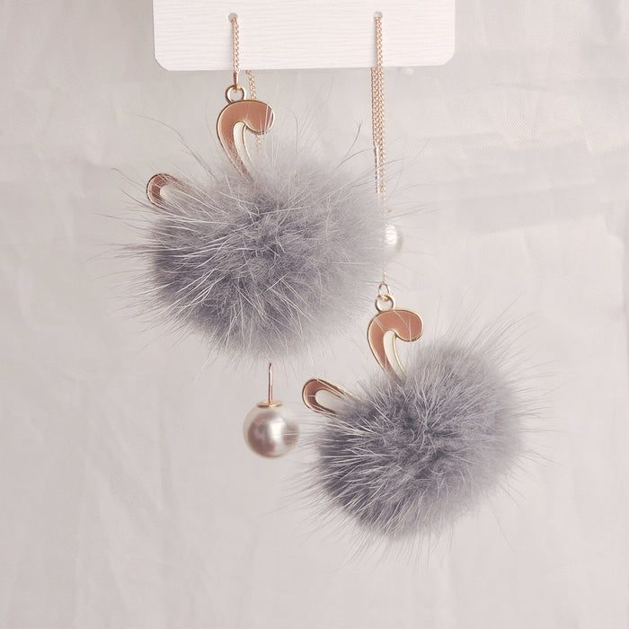 Wholesale Cute  Rabbit Mink Hair Ball Long Earrings Tassel Plush Earrings