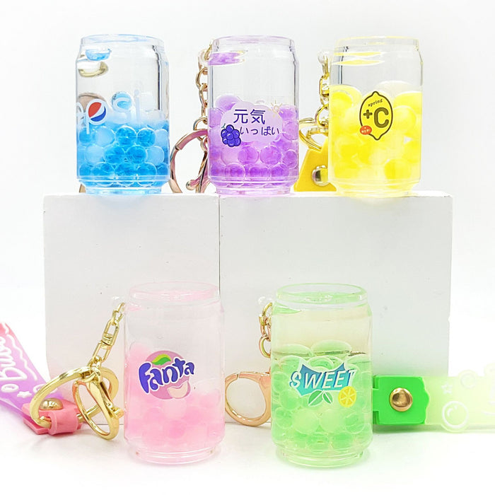 Wholesale Acrylic Oil-filled Beverage Bottle Keychain JDC-KC-ShiH005