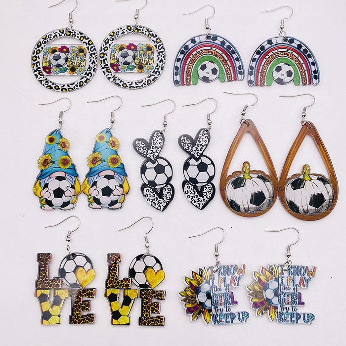 Wholesale football acrylic earrings lovely U-shaped leopard print earrings sports earrings jewelry