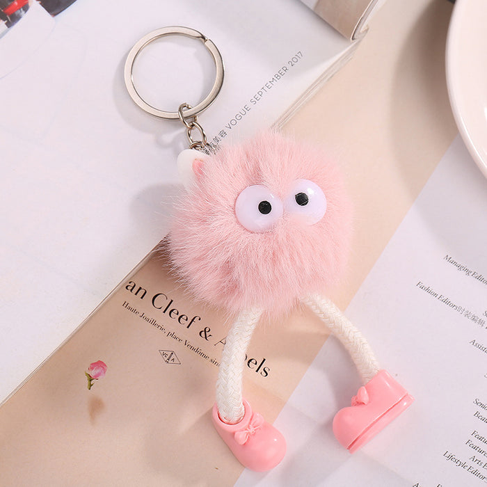 Wholesale plush long legs small coal ball pendant handmade fur ball key chain bag pendant accessories
