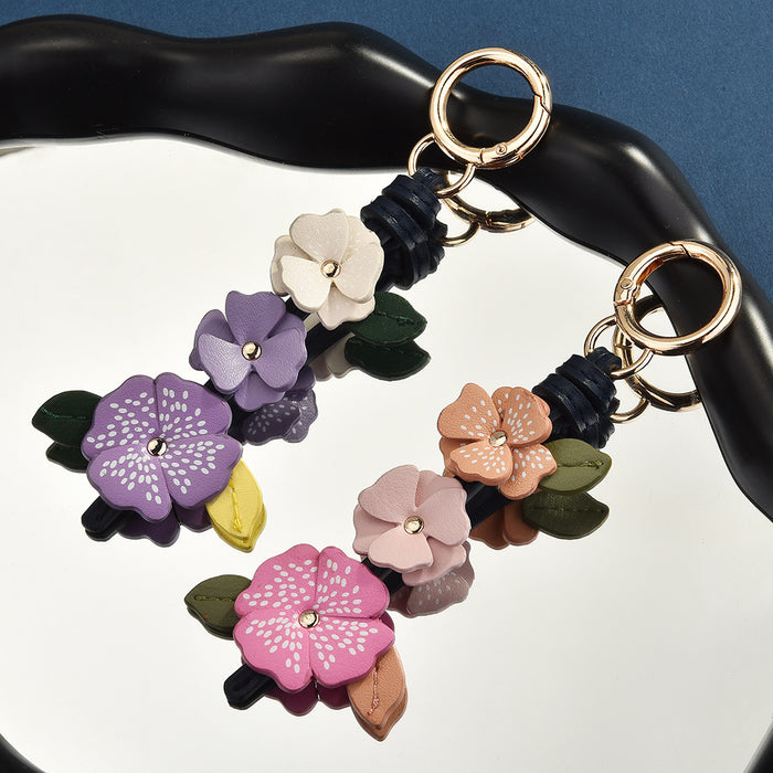 Wholesale Camellia Flower Leather Bag Charm Pink Purple Fashion Accessory