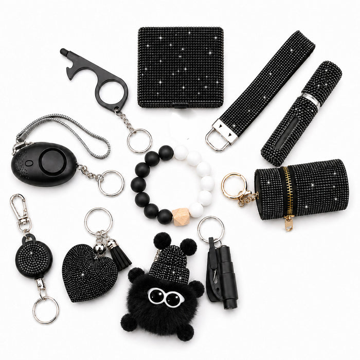 Wholesale Rhinestone Keychain Set 11 Piece Stainless Steel Fashion Accessory Everyday Carry Key Rings For Gifts Boutique Resale