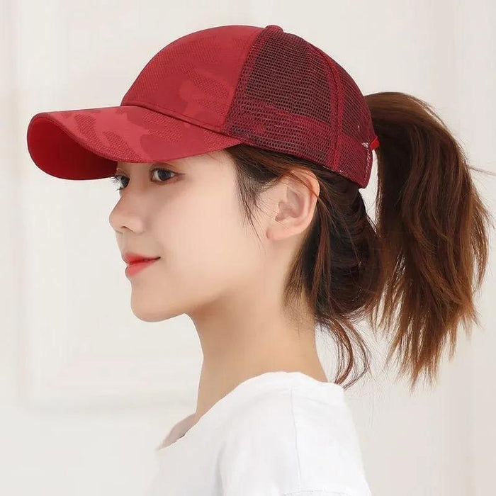 Wholesale Open ponytail camouflage pattern cap Women's Outdoor running fitness  baseball cap breathable sunshade cap