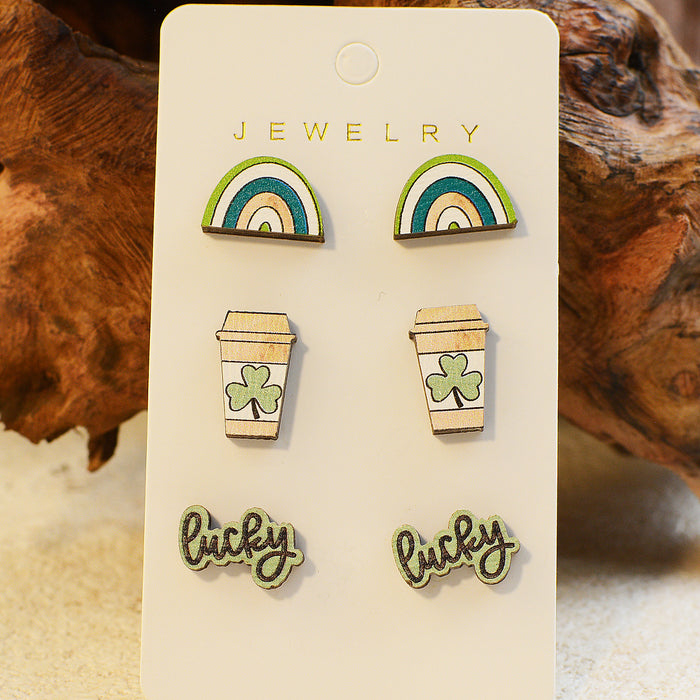 Wholesale of St. Patrick's Day Carnival Wooden Earrings JDC-ES-ChenC014