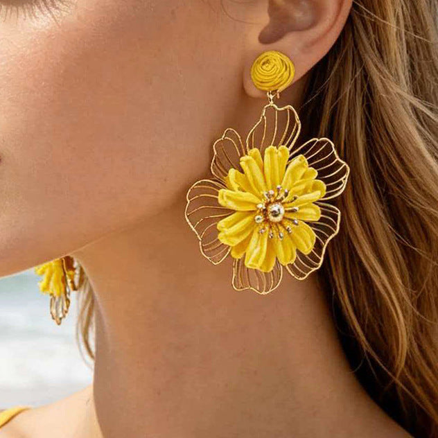 Wholesale Raffia Flower Earrings Summer Beach Style Fashion Accessory MOQ≥2