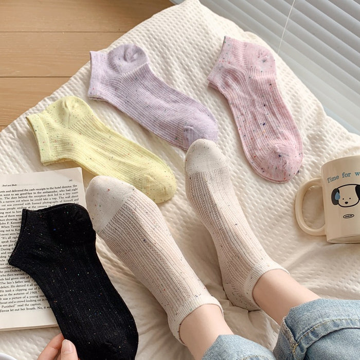 Wholesale Ultra thin mesh breathable retro dot yarn boat socks