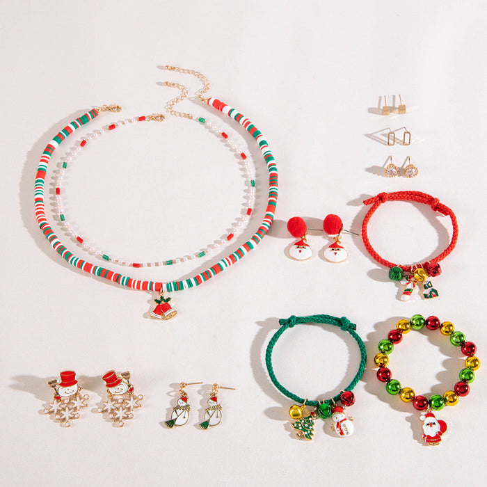 Wholesale Cute Snowman Christmas Tree Jewelry Set - Earrings Necklace Bracelet - Chic Party Wear Jewelry MOQ≥2