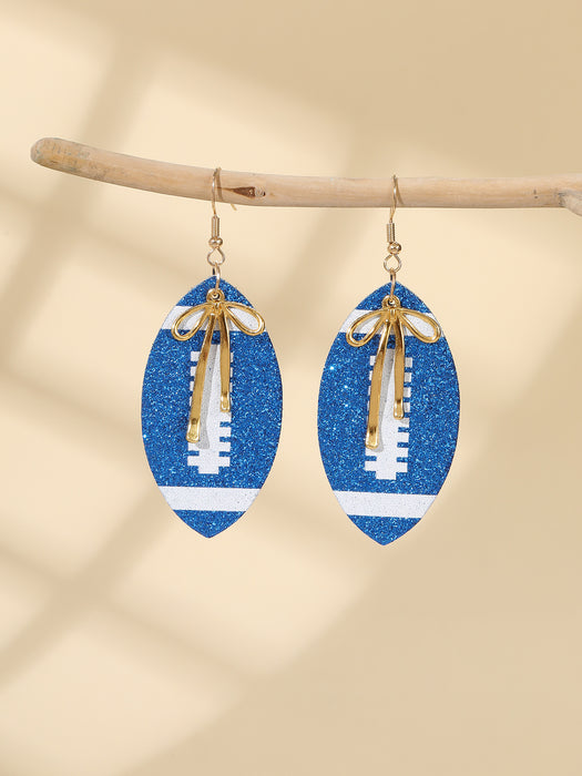 Wholesale Sporty PU leather printed rugby ball earrings