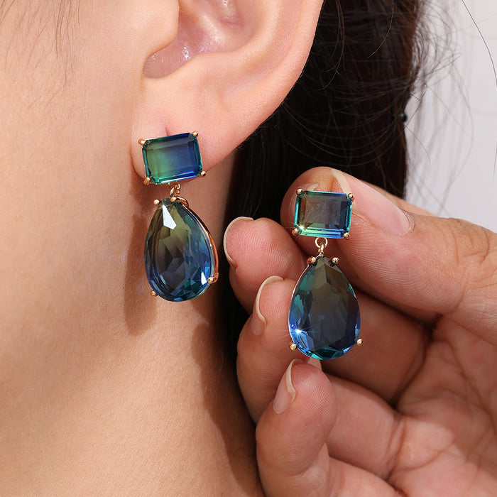 Wholesale Synthetic Paraiba Sapphire Earrings with Simple Square Geometry Zircon Earrings