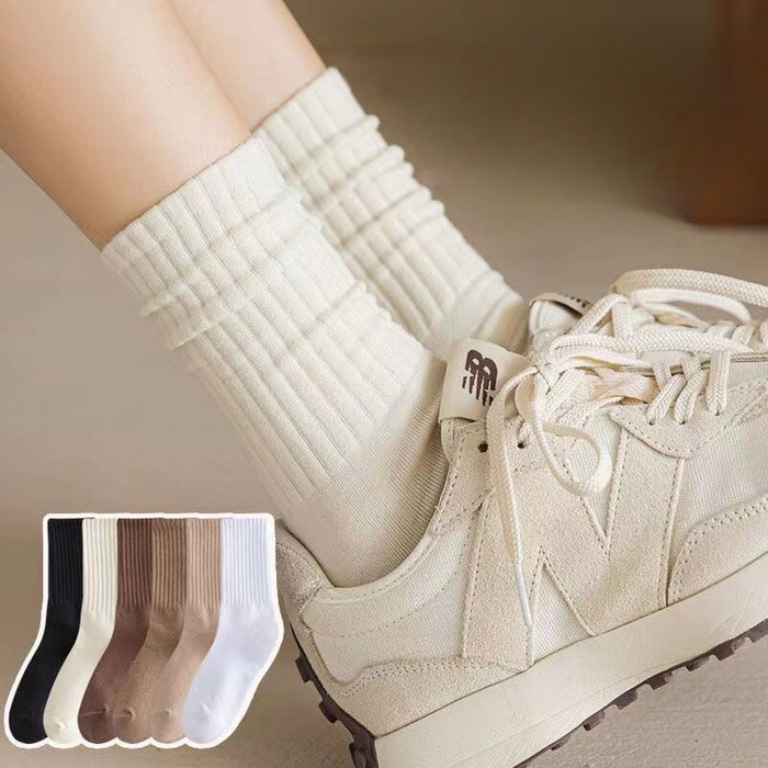 Wholesale Stacked socks, mid length socks, solid color vertical stripes, casual sports style, long socks for spring and autumn