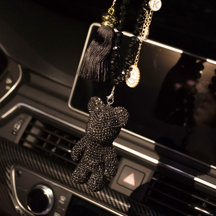 Wholesale Car pendant cute diamond-embedded violent bear car hanging car ornaments mirror pendant high-end tassel car decoration