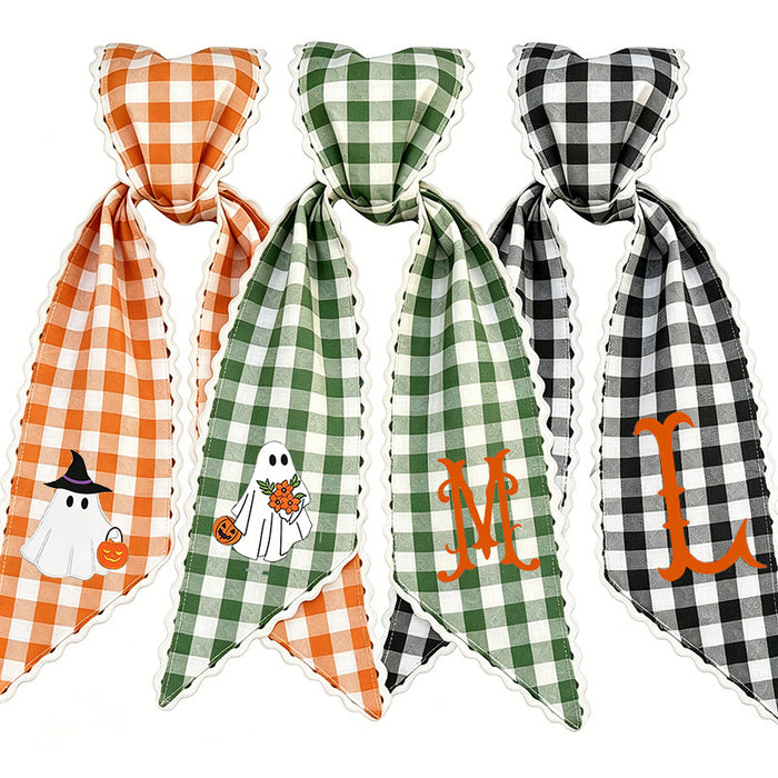 Wholesale  Plaid Ghost Trick Or Treat Wreath Door Hanging Decoration With Green Leaves For Party Home Decor