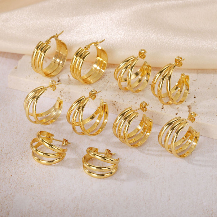 Wholesale Geometric Titanium Steel Three-Line Dense Earrings