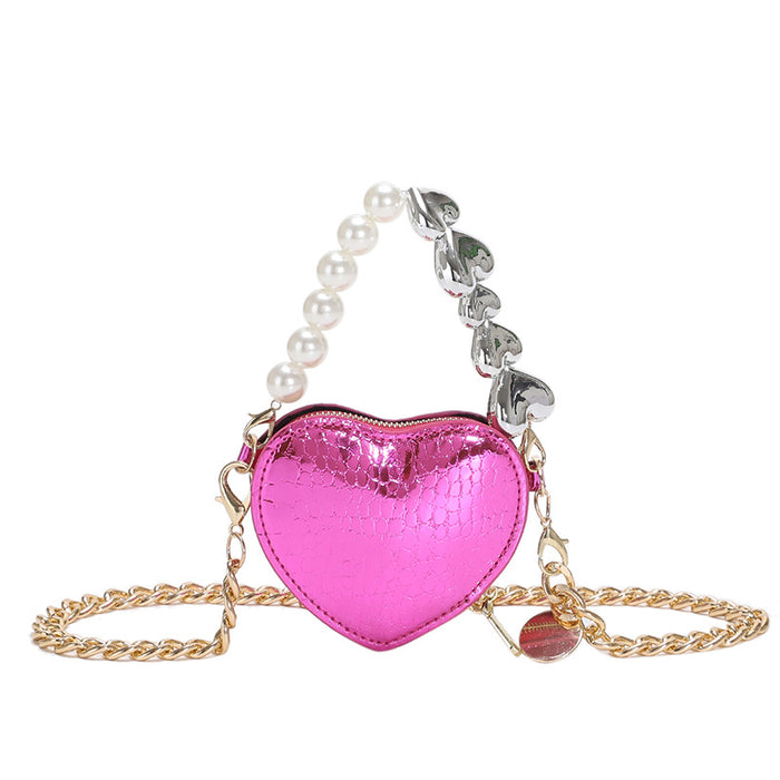 Wholesale PU Mini Love Bag Pearl Chain Shoulder Crossbody Bag JDC-SD-YuanDuo029