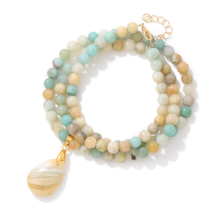 Wholesale 6mm stone bead teardrop pendant long necklace