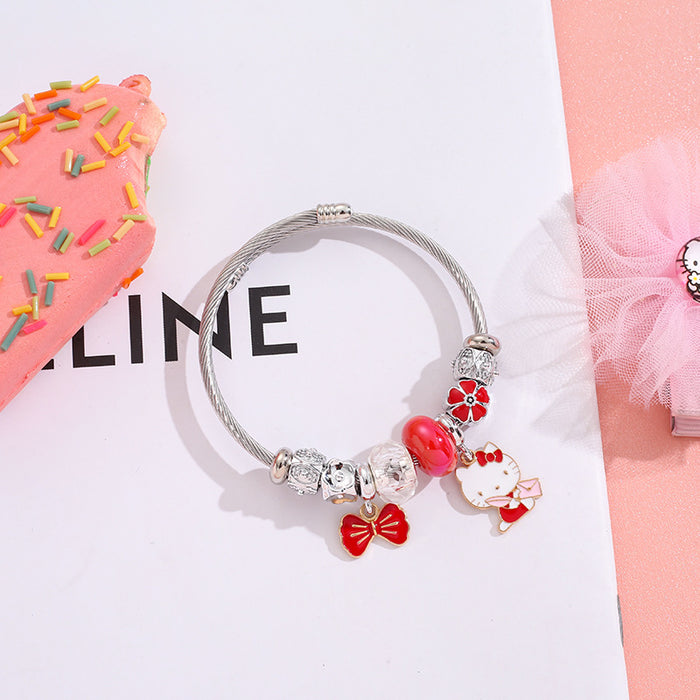 Wholesale Stainless Steel Silver DIY Cartoon Bow Opening Charms Bracelets