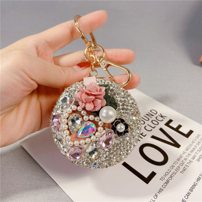 Wholesale Creative Diamond Camellia Cosmetic Mirror Keychain JDC-KC-LX060