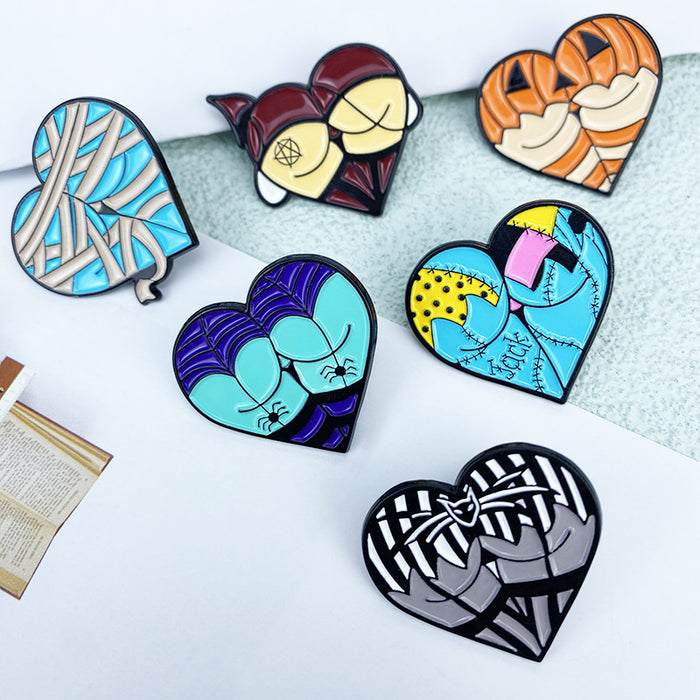 Wholesale Cartoon cute heart-shaped alloy badge creative funny fun pumpkin metal brooch MOQ≥2