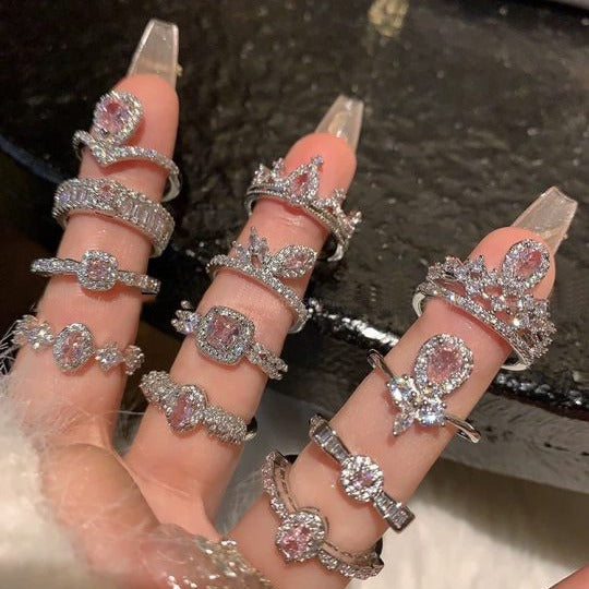 Wholesale Zircon diamond geometric love open ring sweet niche fresh index finger ring fashion high-end jewelry