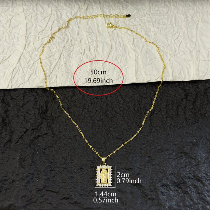 Wholesale Virgin Mary Square Necklace Ladies Full Diamond Fashion Clavicle Chain Jewelry