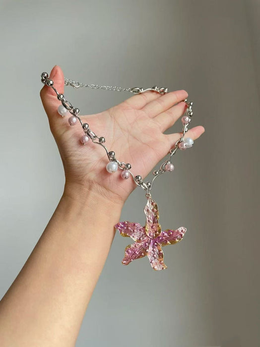 Wholesale Fashion Alloy Flower Long Chain Necklace Trendy Jewelry Accessory Gift
