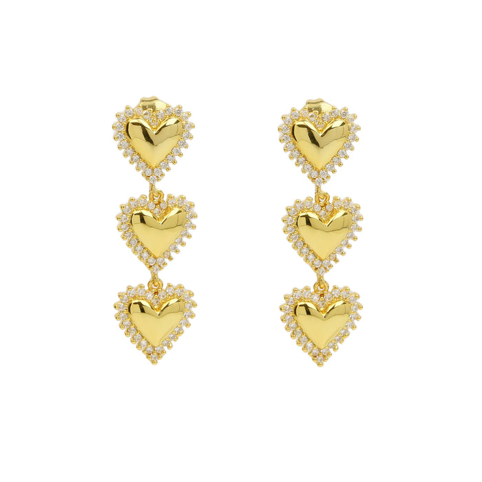 Wholesale  18K Brass Love Heart Shape Peach Heart Tassel Earrings Simple Earrings