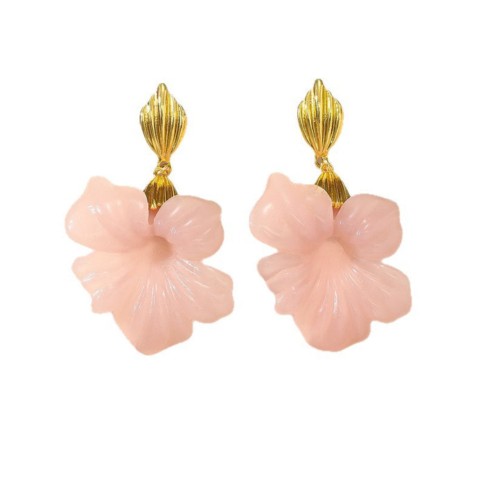 Wholesale French Retro Flower Ear Studs Trendy Pink Boutique Jewelry Accessory MOQ≥2