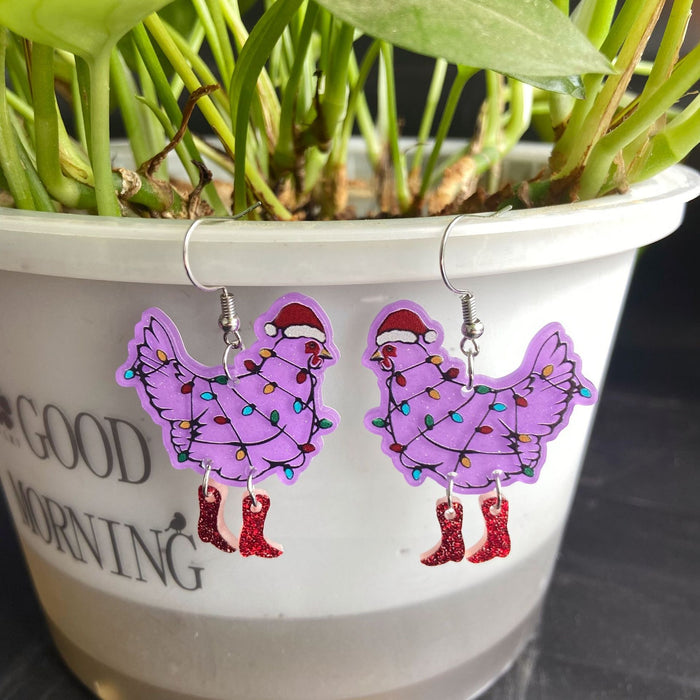 Wholesale Christmas colorful rooster earrings funny animal earrings