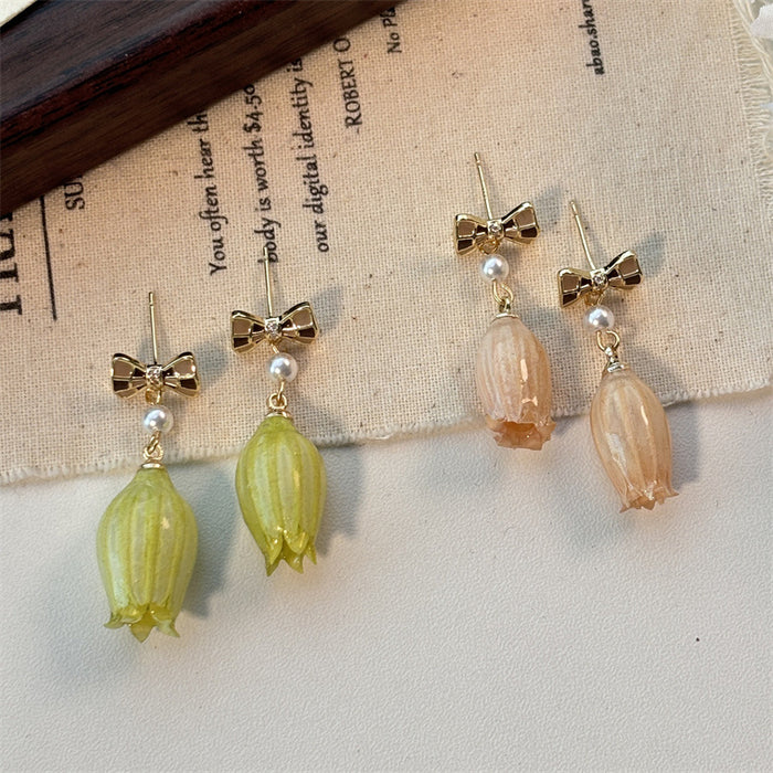 Wholesale Vintage real flower eternal flower earrings, blue wind chime fruit earrings, bell orchid dropper earrings