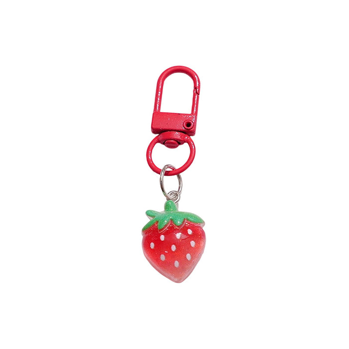 Wholesale Resin Fruit Keychain Trendy Pink Dragon Fruit Strawberry Key Ring Cute Backpack Pendant MOQ≥2