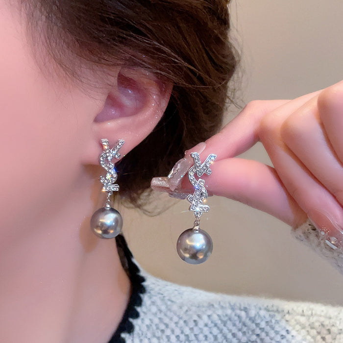 Wholesale Zircon pearl earrings with high-end feel, light luxury temperament, earrings with silver needles, personality